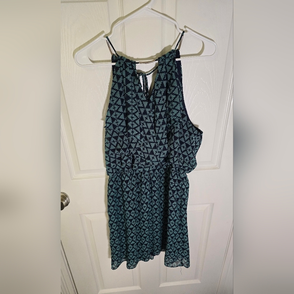 B. Smart Womens Fit and Flare Geo Print Green Blue Dress Size 14